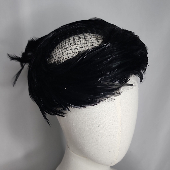 Vintage Black Feathered Hat - Picture 2 of 9